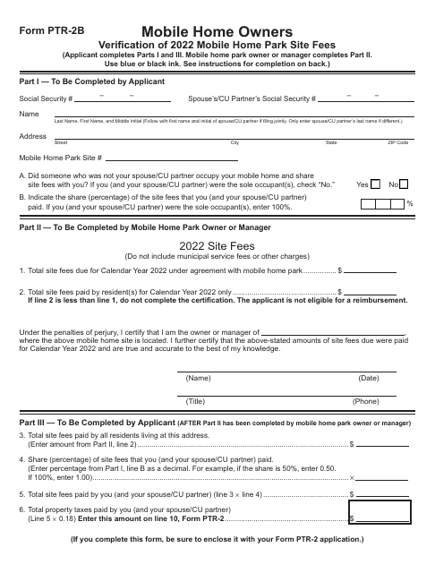 Form PTR-2B 2022 Printable Pdf