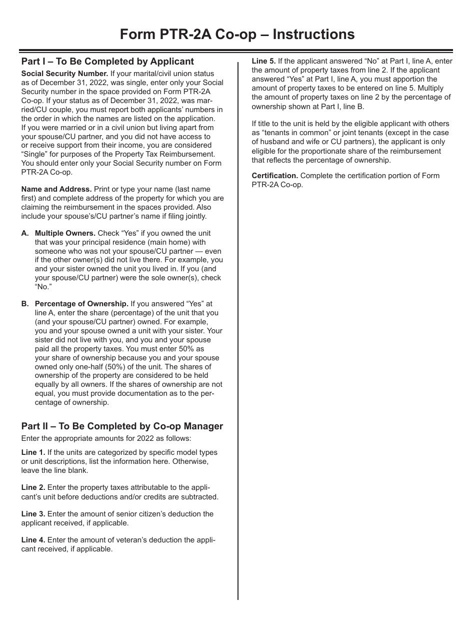 Form PTR-2A CO-OP Cooperatives Verification of Property Taxes - New Jersey, Page 2