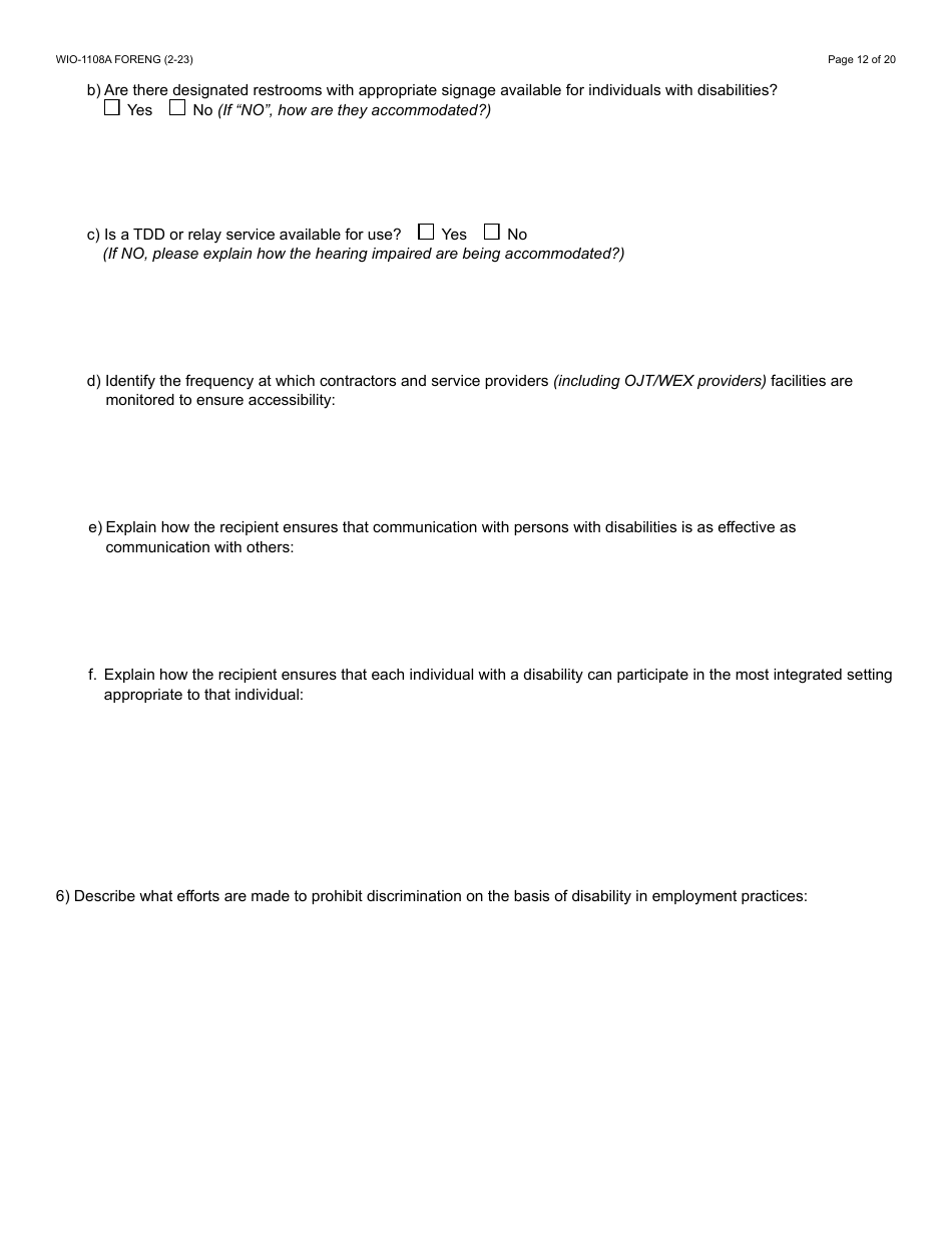 Form WIO-1108A Workforce Innovation  Opportunity Act (Wioa) Eo Monitoring Review Guide - Arizona, Page 12