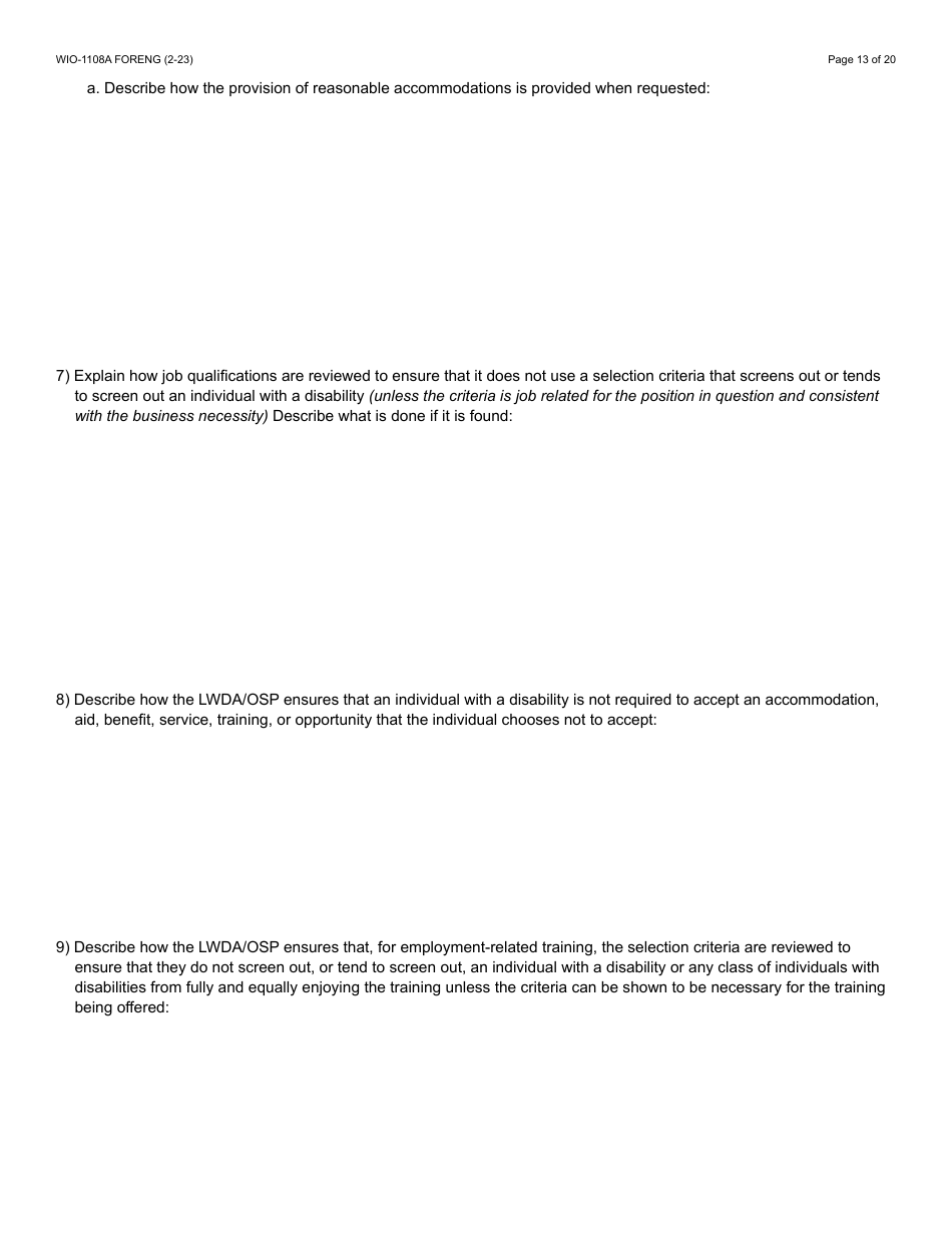 Form WIO-1108A Workforce Innovation  Opportunity Act (Wioa) Eo Monitoring Review Guide - Arizona, Page 13
