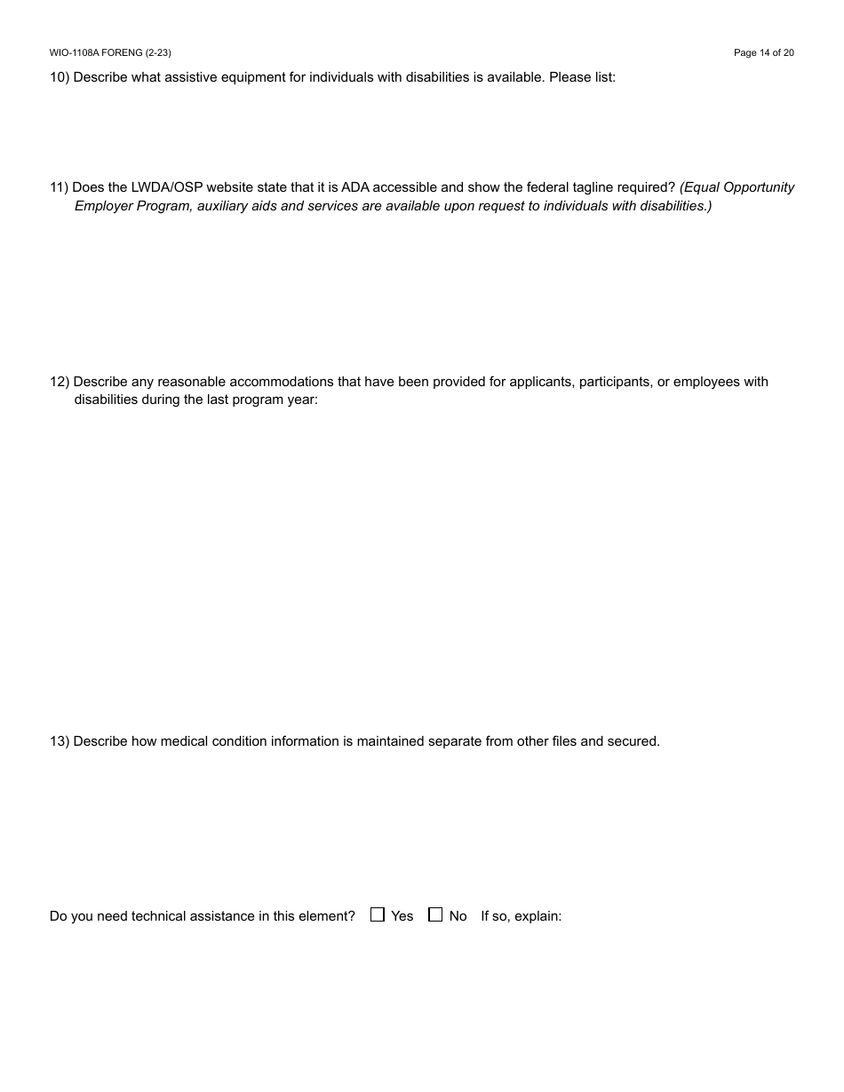 Form WIO-1108A Workforce Innovation  Opportunity Act (Wioa) Eo Monitoring Review Guide - Arizona, Page 14