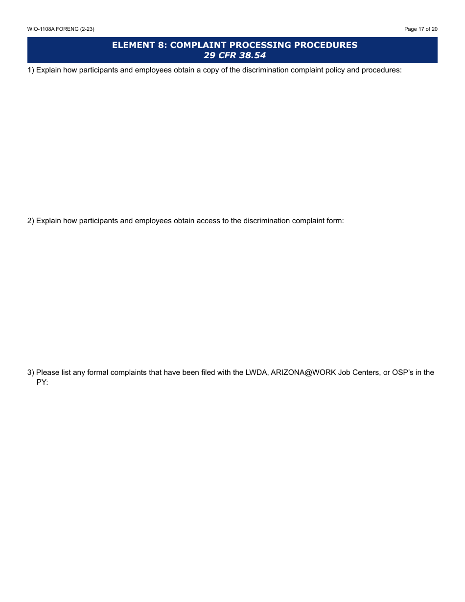 Form WIO-1108A Workforce Innovation  Opportunity Act (Wioa) Eo Monitoring Review Guide - Arizona, Page 17