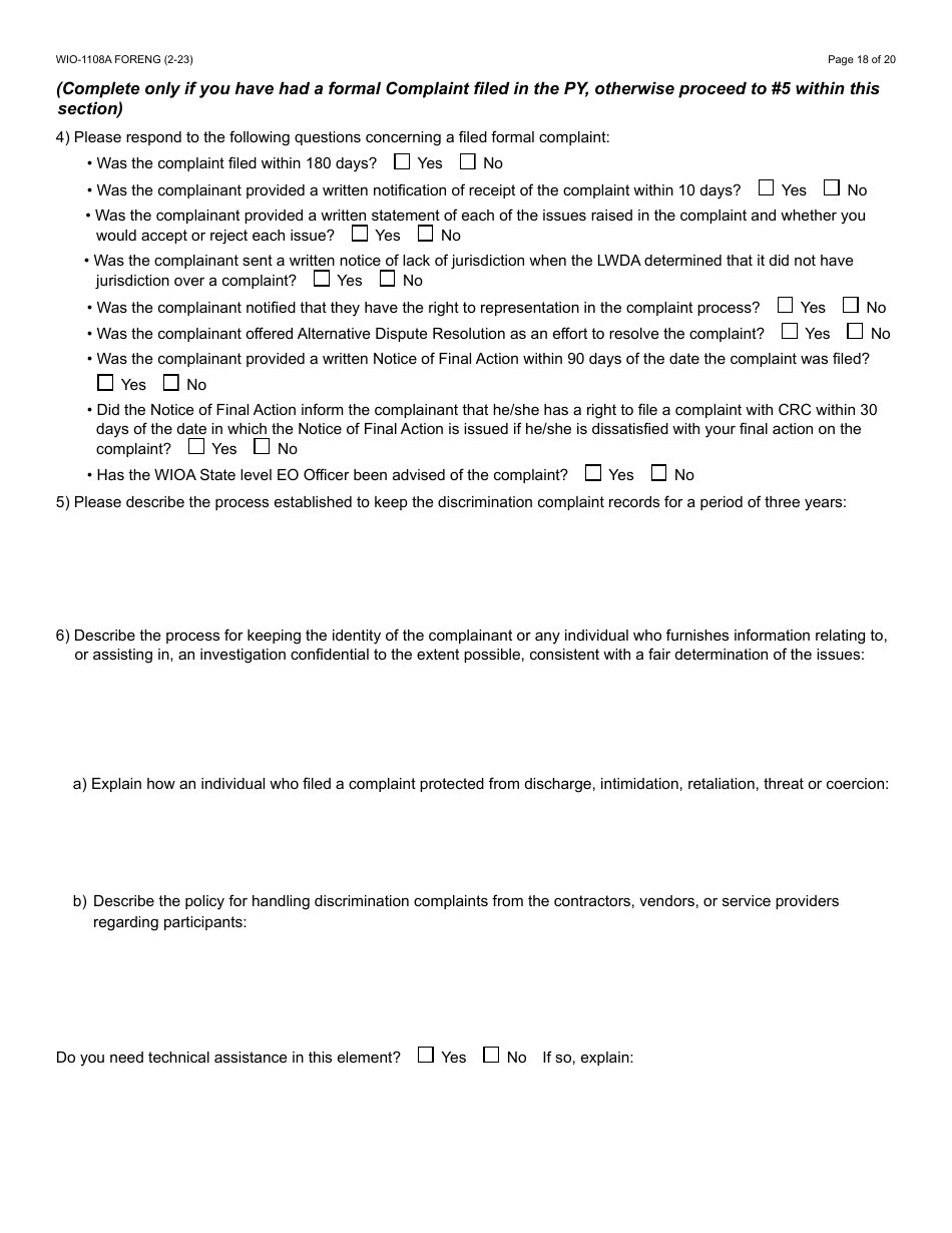 Form WIO-1108A Workforce Innovation  Opportunity Act (Wioa) Eo Monitoring Review Guide - Arizona, Page 18