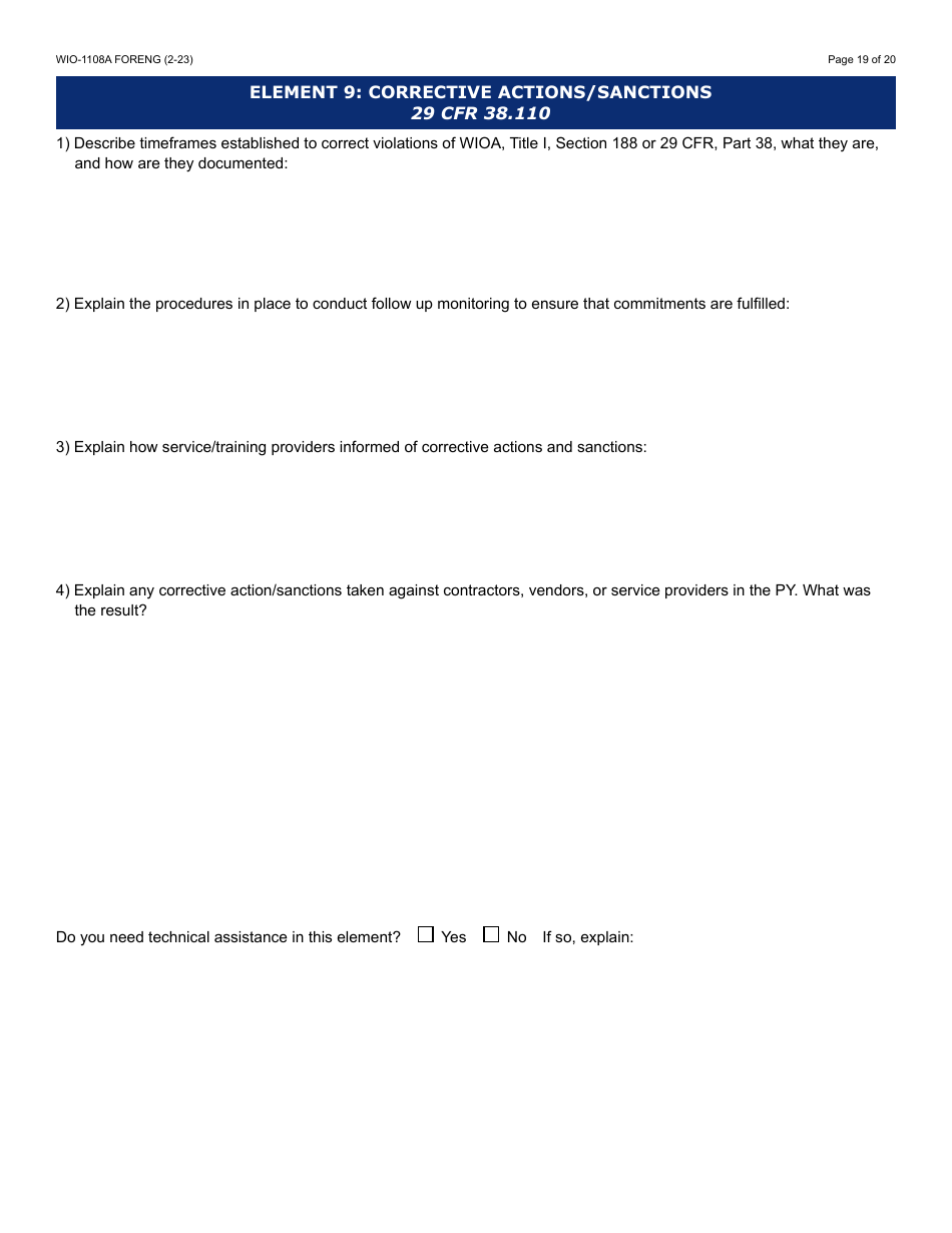 Form WIO-1108A Workforce Innovation  Opportunity Act (Wioa) Eo Monitoring Review Guide - Arizona, Page 19