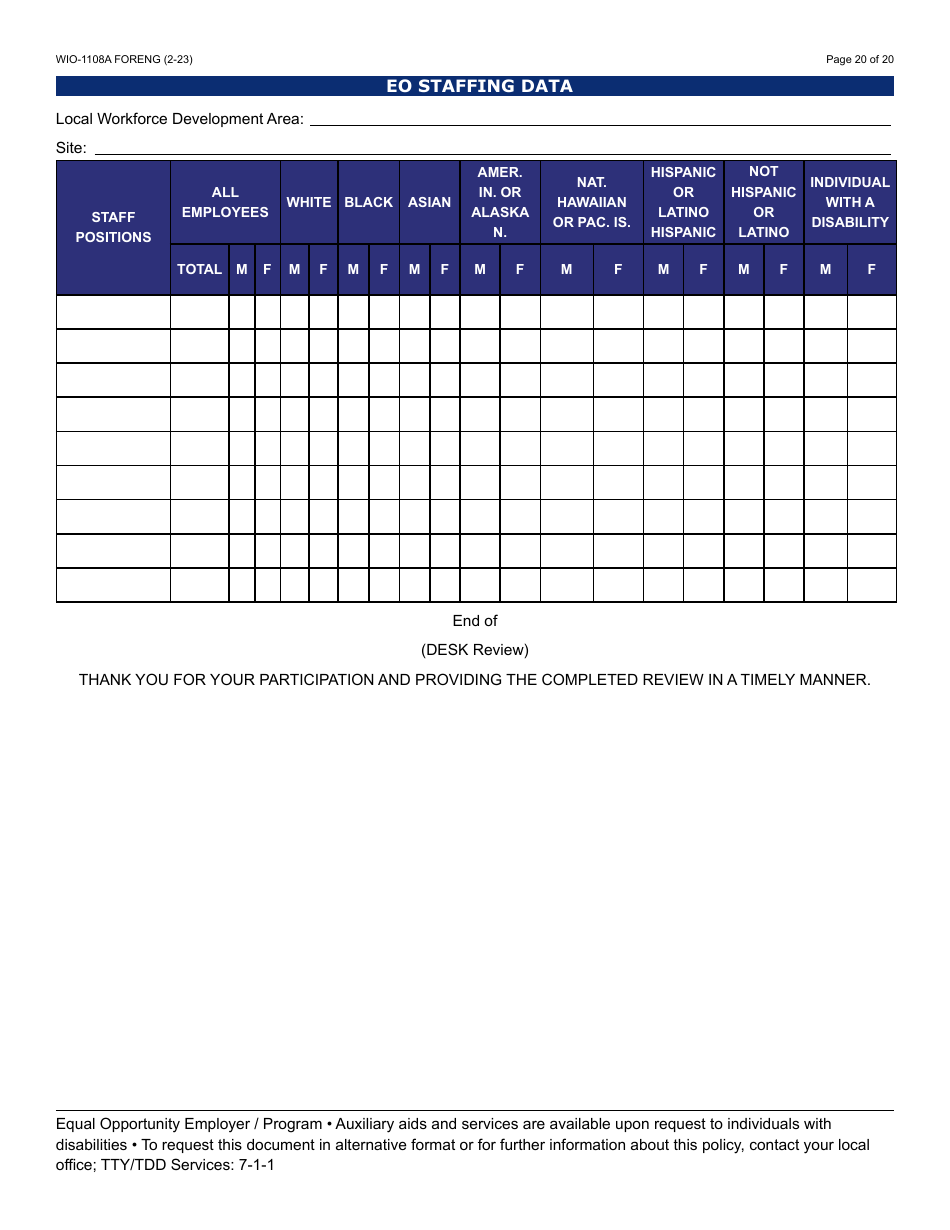 Form WIO-1108A Workforce Innovation  Opportunity Act (Wioa) Eo Monitoring Review Guide - Arizona, Page 20