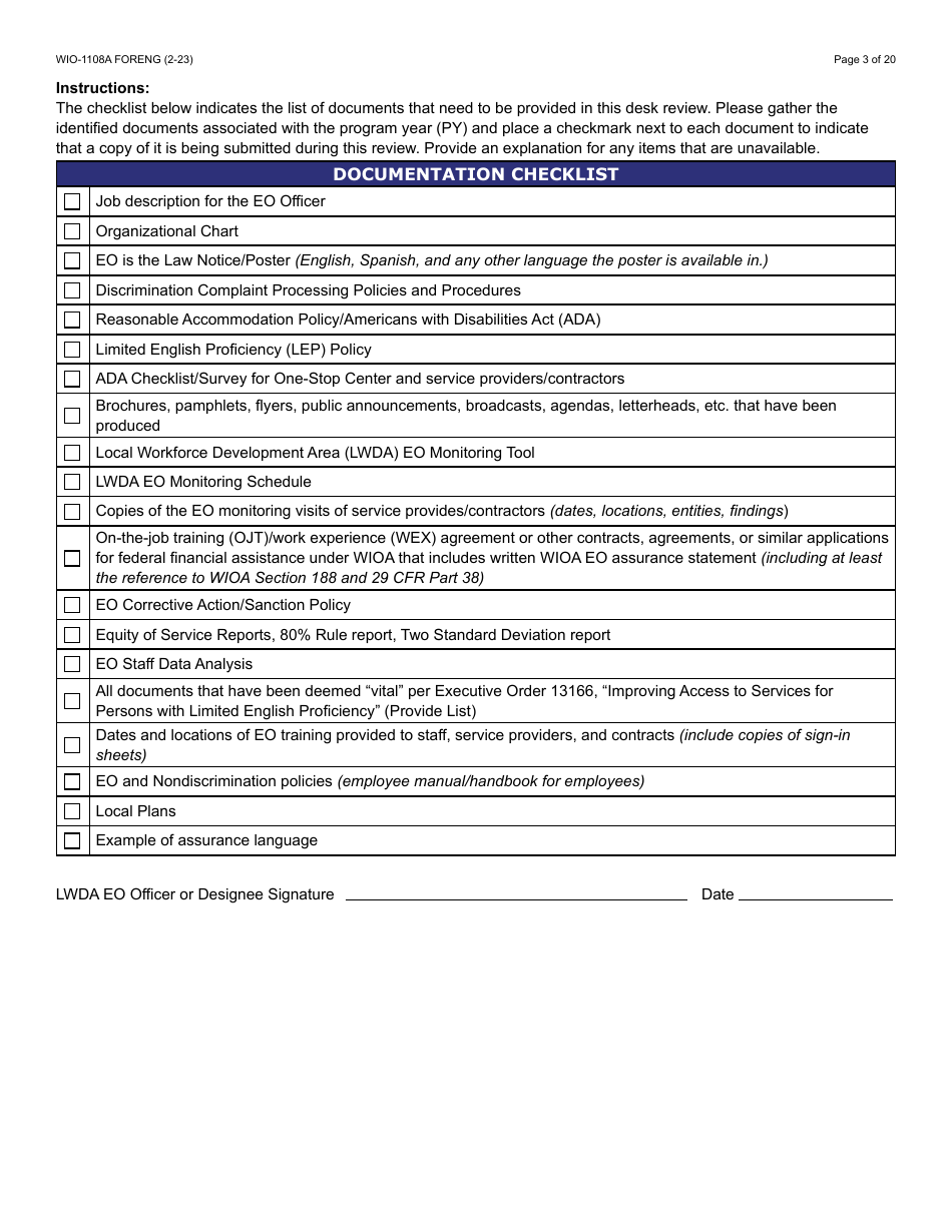 Form WIO-1108A Workforce Innovation  Opportunity Act (Wioa) Eo Monitoring Review Guide - Arizona, Page 3