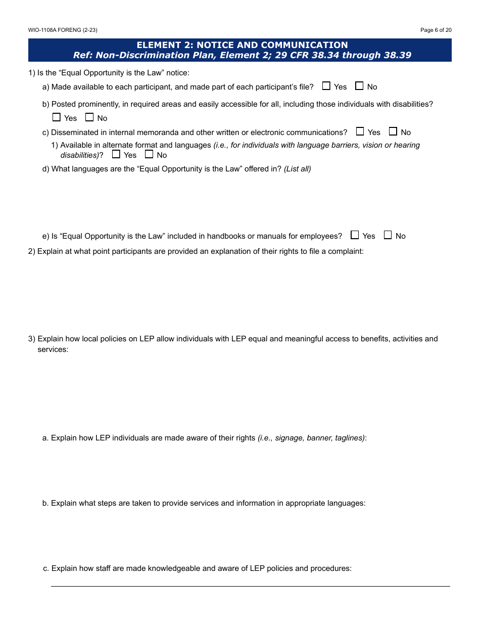 Form WIO-1108A Workforce Innovation  Opportunity Act (Wioa) Eo Monitoring Review Guide - Arizona, Page 6