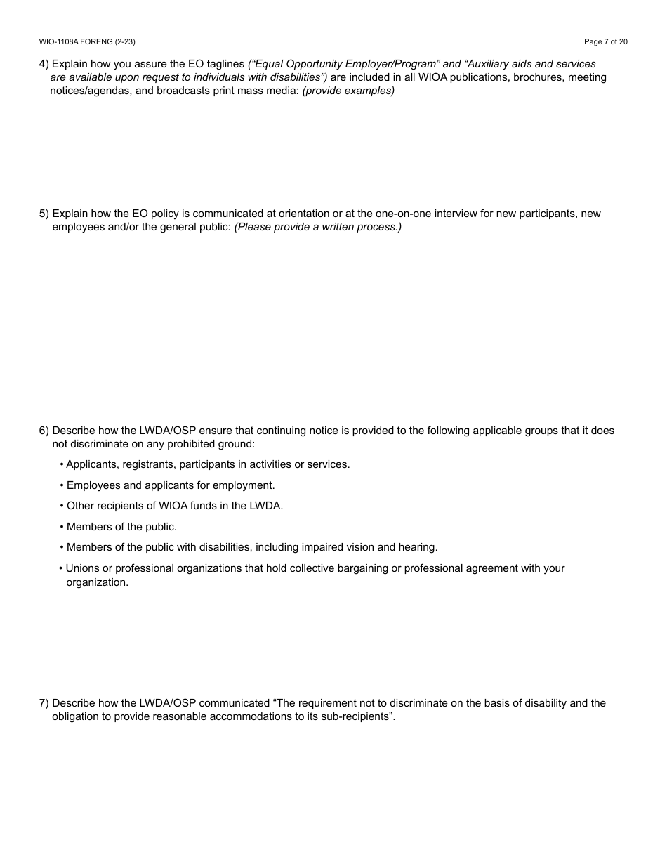Form WIO-1108A Workforce Innovation  Opportunity Act (Wioa) Eo Monitoring Review Guide - Arizona, Page 7