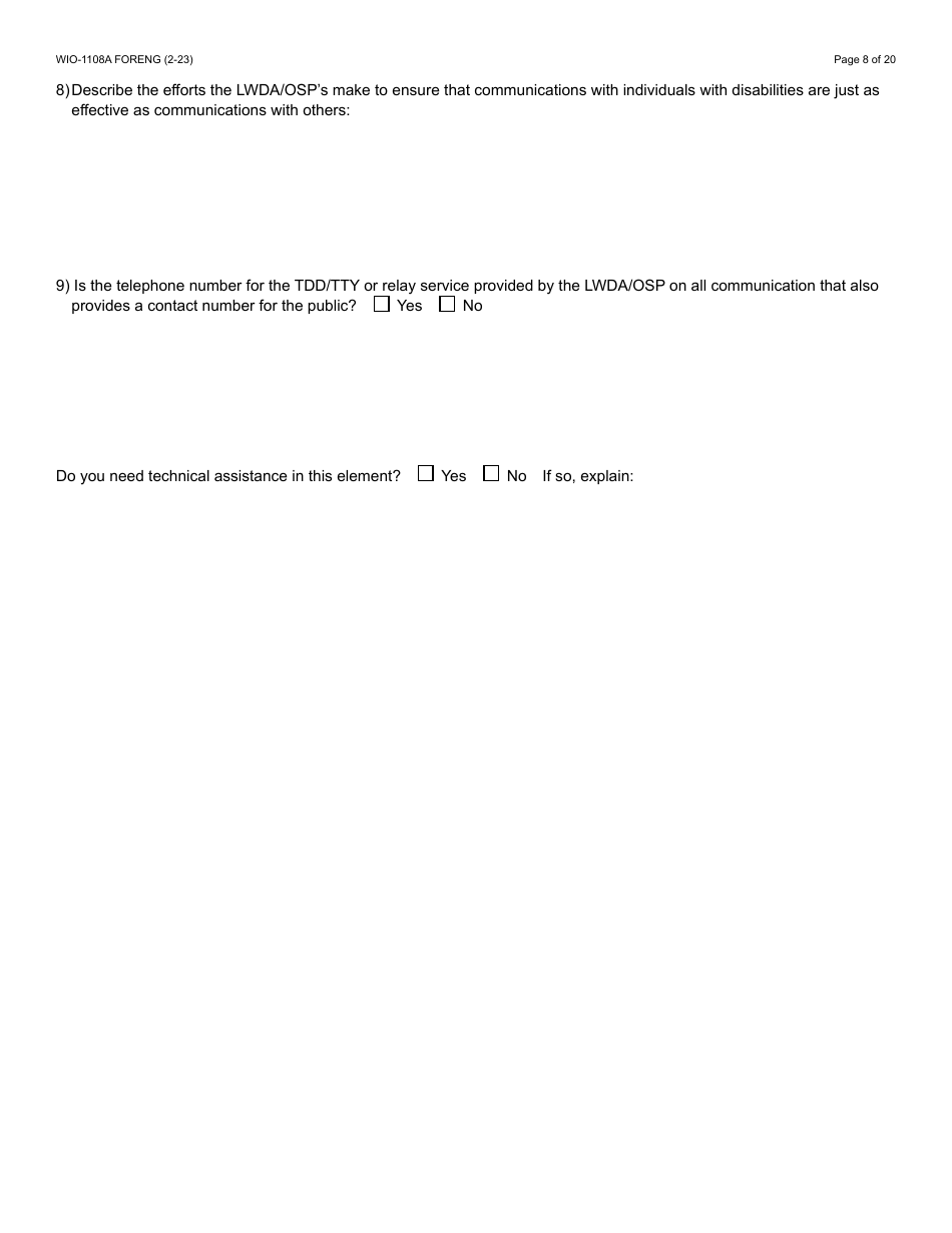 Form WIO-1108A Workforce Innovation  Opportunity Act (Wioa) Eo Monitoring Review Guide - Arizona, Page 8