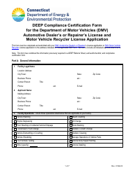 Deep Compliance Certification Form for the Department of Motor Vehicles (DMV) Automotive Dealer&#039;s or Repairer&#039;s License and Motor Vehicle Recycler License Application - Connecticut