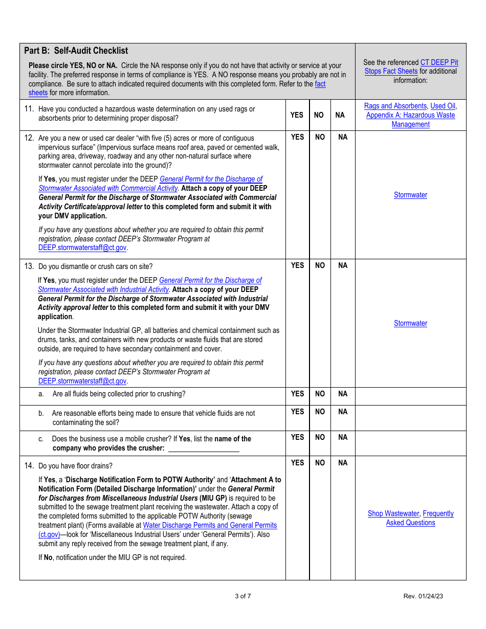 Deep Compliance Certification Form for the Department of Motor Vehicles (DMV) Automotive Dealers or Repairers License and Motor Vehicle Recycler License Application - Connecticut, Page 3