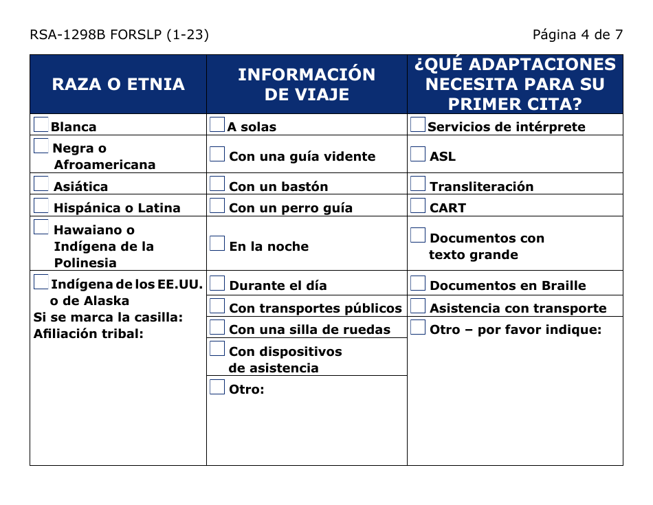 Formulario RSA-1298B-LPS Recomendacion Para El Programa De Verano Para Jovenes Ciegos / Vision Reducida Sordo / Dificultades Auditivas (Letra Grande) - Arizona (Spanish), Page 4