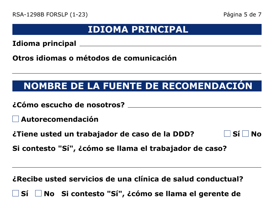 Formulario RSA-1298B-LPS Recomendacion Para El Programa De Verano Para Jovenes Ciegos / Vision Reducida Sordo / Dificultades Auditivas (Letra Grande) - Arizona (Spanish), Page 5