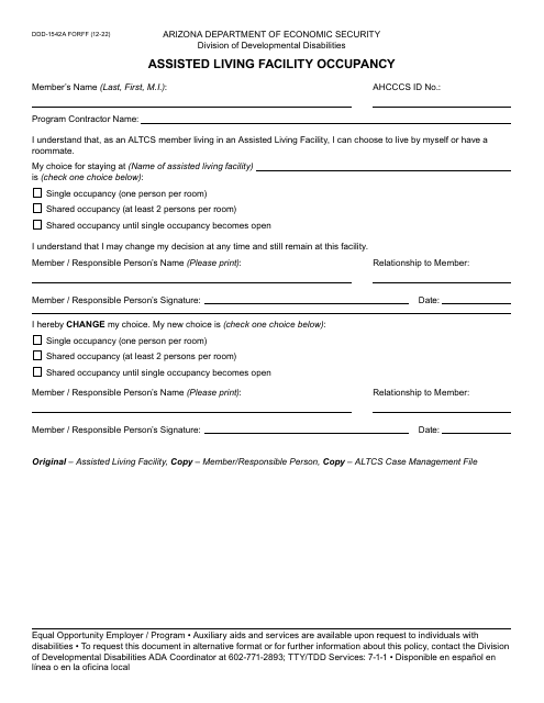 Form DDD-1542A  Printable Pdf