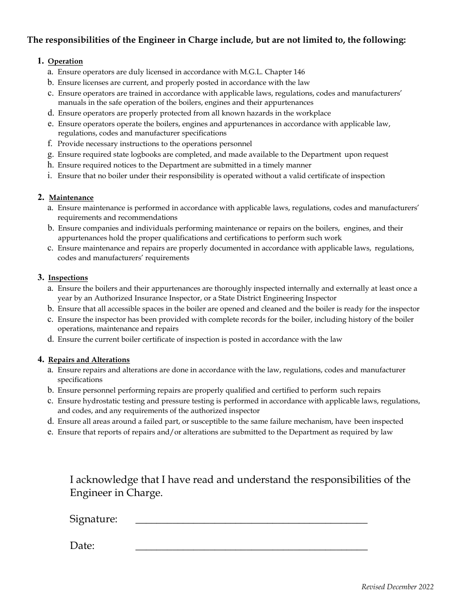 Form BPV-021 Engineer in Charge Notification - Massachusetts, Page 2