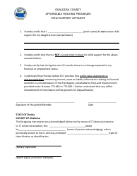 Document preview: Child Support Affidavit - Affordable Housing Programs - Okaloosa County, Florida