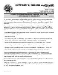 Document preview: Application for Unreasonable Hardship Exception to Disabled Access Requirements - Shasta County, California