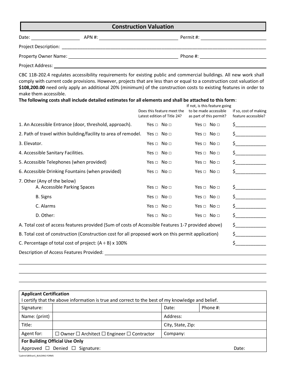 Application for Unreasonable Hardship Exception to Disabled Access Requirements - Shasta County, California, Page 2