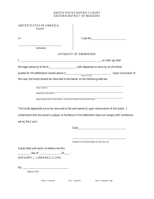 Form MOED-0012 Affidavit of Ownership - Missouri