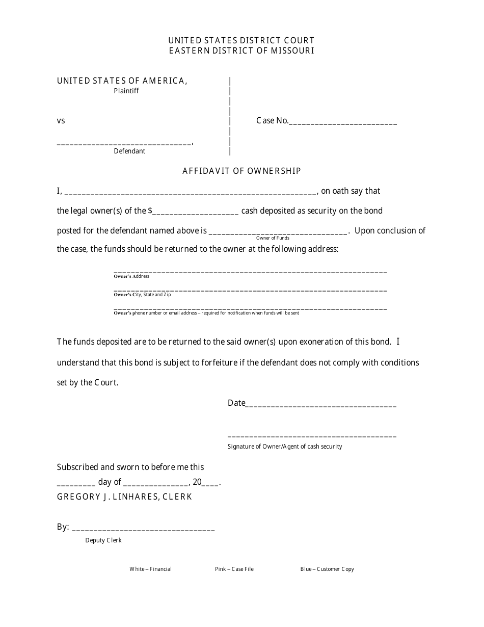 Form MOED-0012 Affidavit of Ownership - Missouri, Page 1