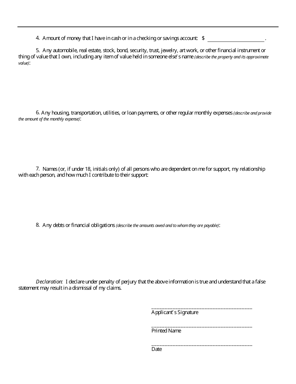 Form MOED-0046 Application to Proceed in District Court Without Prepaying Fees or Costs (Short Form) - Missouri, Page 2