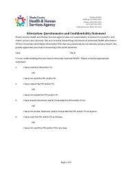 Attestation: Questionnaire and Confidentiality Statement - Shasta County, California