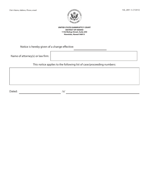 Form H2091-1C Address Change - Attorney Change of Address or Firm Affiliation - Hawaii