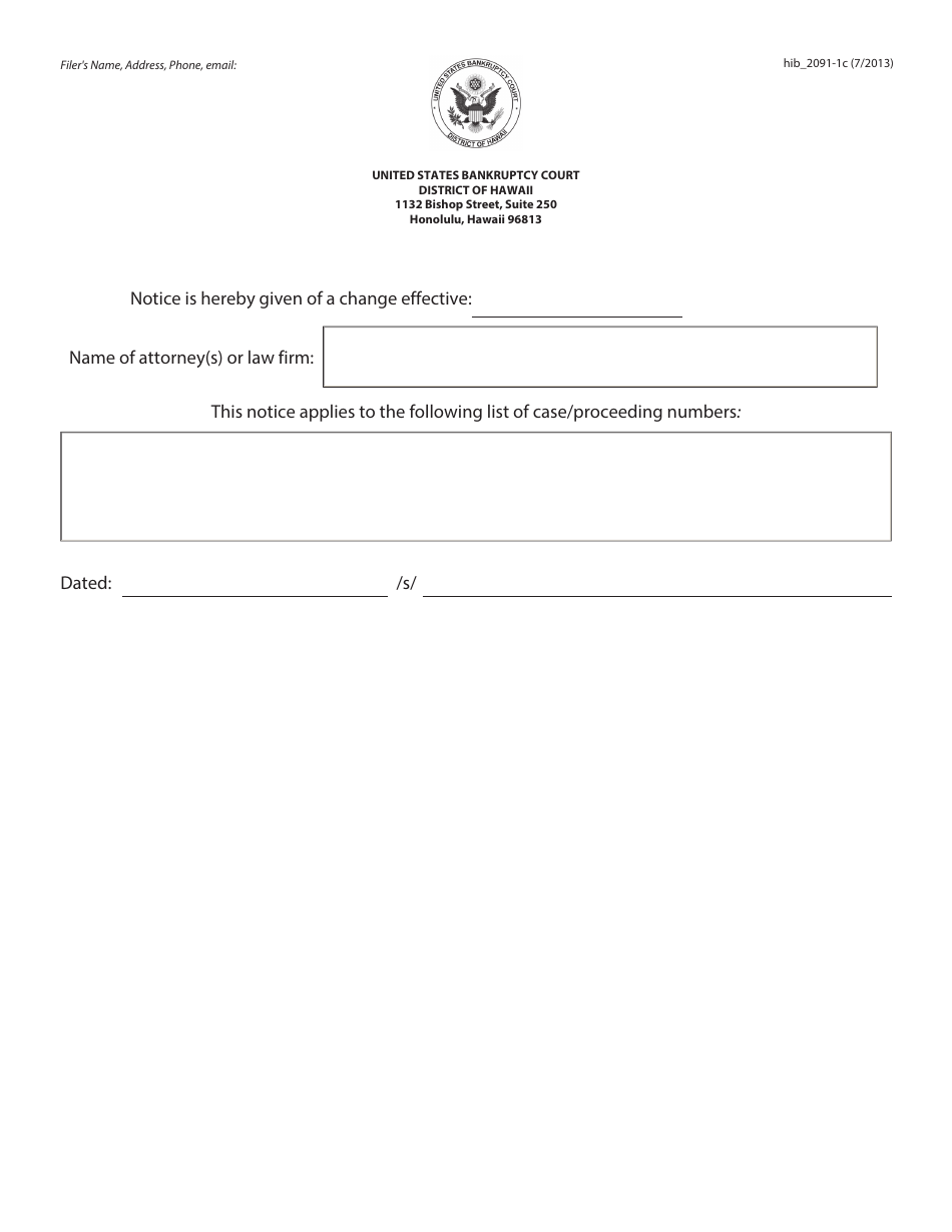 Form H2091-1C Address Change - Attorney Change of Address or Firm Affiliation - Hawaii, Page 1