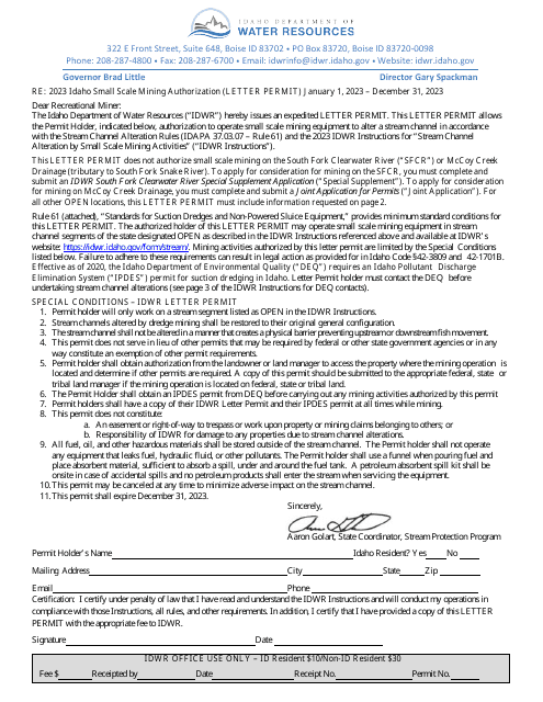 Idaho Small Scale Mining Authorization (Letter Permit) - Idaho, 2023
