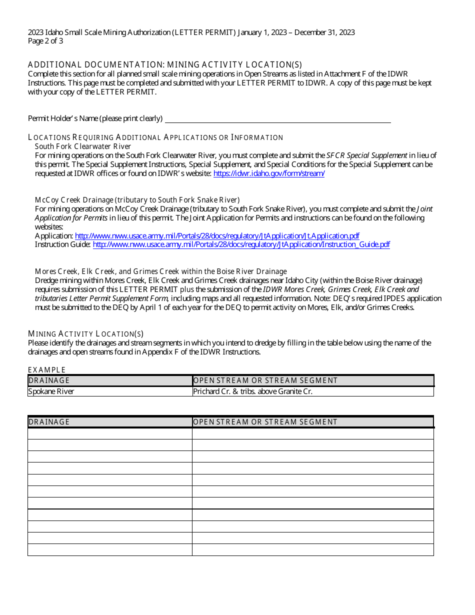 Idaho Small Scale Mining Authorization (Letter Permit) - Idaho, Page 2