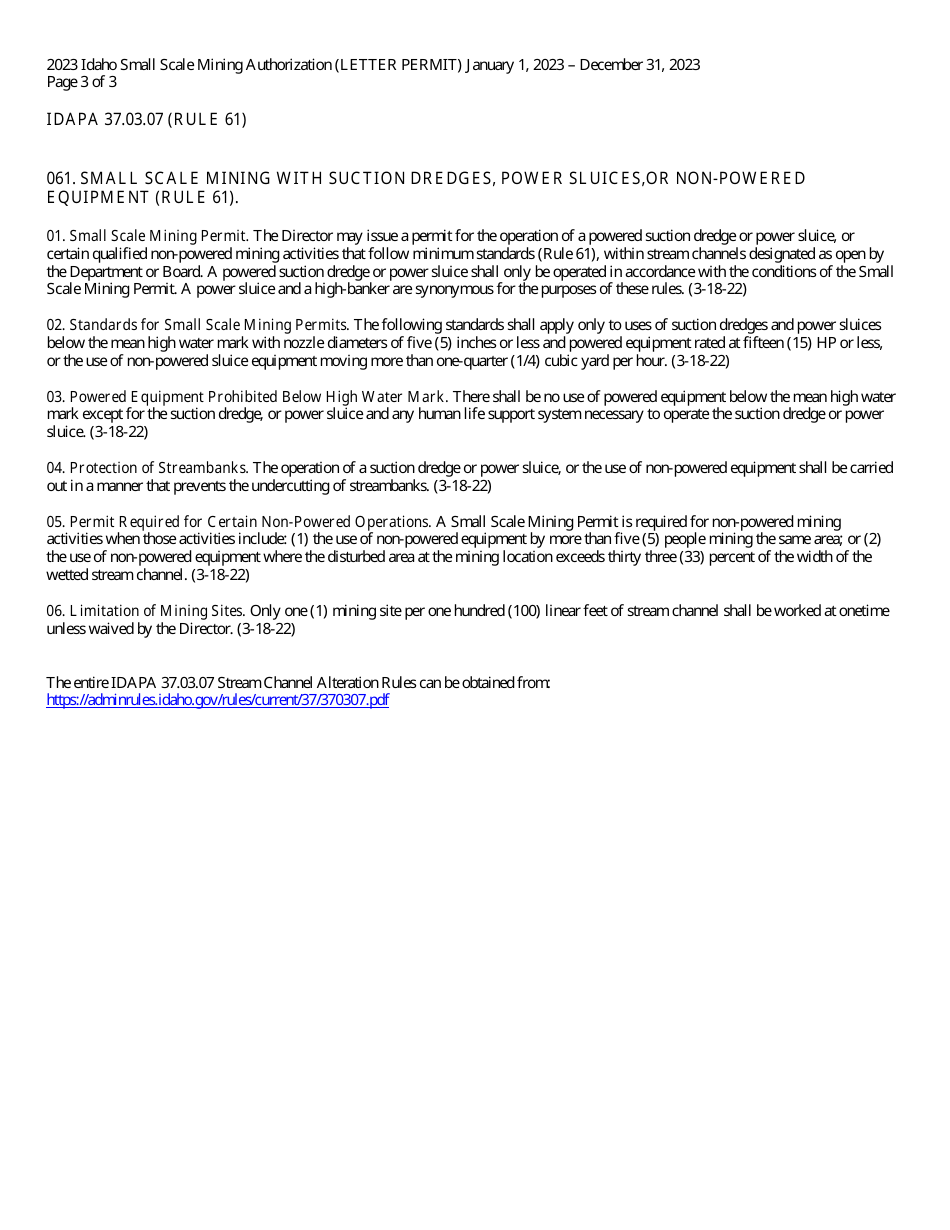 Idaho Small Scale Mining Authorization (Letter Permit) - Idaho, Page 3