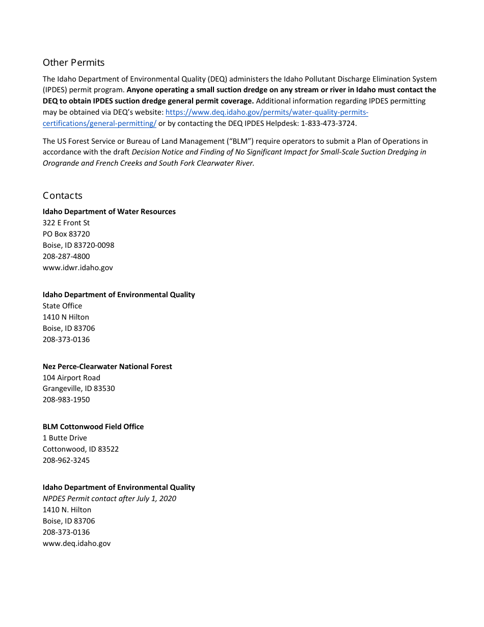 Idwr South Fork Clearwater River Special Supplement Application - Idaho, Page 2