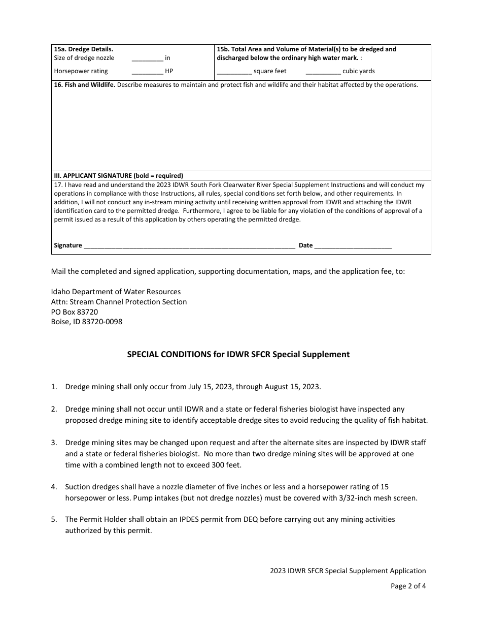Idwr South Fork Clearwater River Special Supplement Application - Idaho, Page 4
