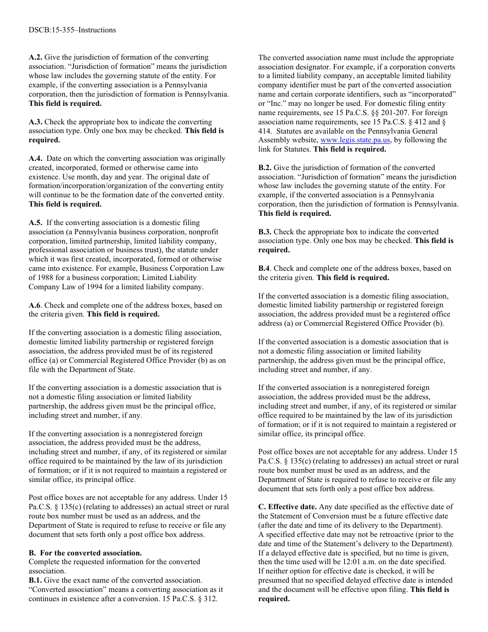 Form DSCB:15-355 Statement of Conversion - Pennsylvania, Page 5