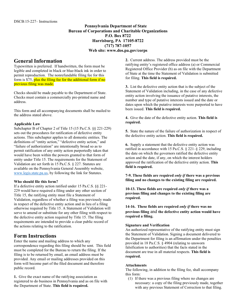 Form DSCB:15-227 Statement of Validation - Pennsylvania, Page 3
