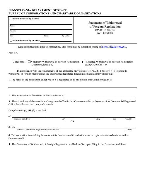 Form DSCB:15-415/417  Printable Pdf