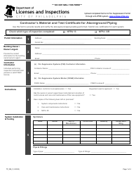Document preview: Form TP_005_F Contractor's Material and Test Certificate for Aboveground Piping - City of Philadelphia, Pennsylvania
