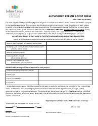 Document preview: Authorized Permit Agent Form - City of Johns Creek, Georgia (United States)