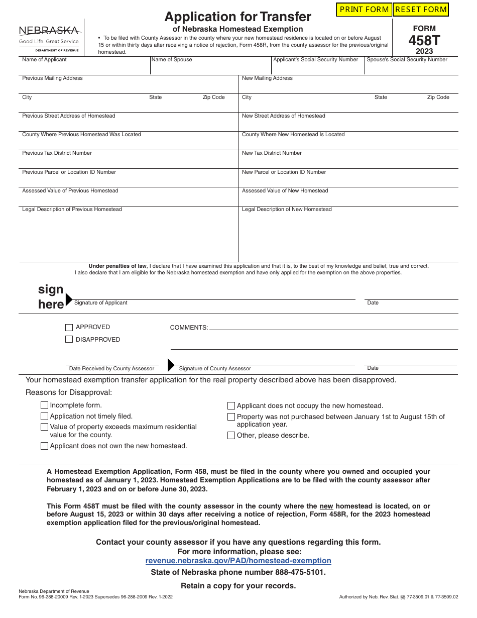 Form 458T 2023 Fill Out, Sign Online and Download Fillable PDF