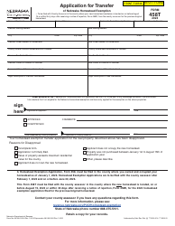 Form 458T Application for Transfer of Nebraska Homestead Exemption - Nebraska