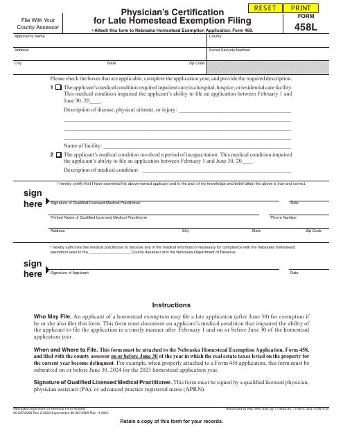 Form 458L  Printable Pdf