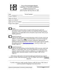 Document preview: Asbestos Disclosure Form - City of Huntington Beach, California