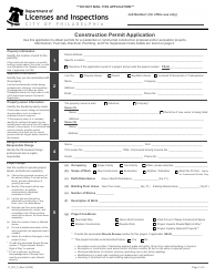 Document preview: Form P_001_F Construction Permit Application - City of Philadelphia, Pennsylvania