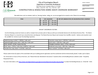 Construction &amp; Demolition Debris Application and Worksheet - City of Huntington Beach, California, Page 4