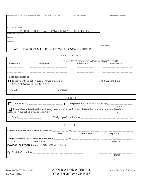 Form LACIV037  Printable Pdf