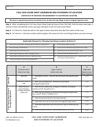 Document preview: Form LACIV109 Civil Case Cover Sheet Addendum and Statement of Location - County of Los Angeles, California