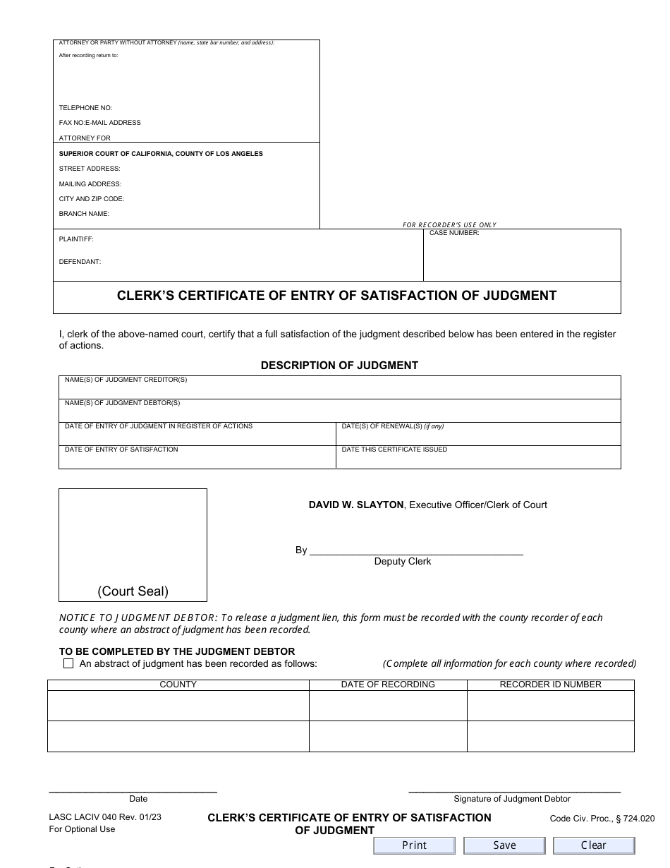 Form LACIV040 - Fill Out, Sign Online and Download Fillable PDF, County ...