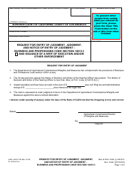 Form LACIV100 Request for Entry of Judgment, Judgment, and Notice of Entry of Judgment - Business and Professions Code Section 12015.3 - County of Los Angeles, California