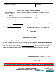 Form LACIV100 Request for Entry of Judgment, Judgment, and Notice of Entry of Judgment - Business and Professions Code Section 12015.3 - County of Los Angeles, California, Page 2