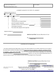 Form LACIV215 Request for Entry of Judgment, Judgment, and Notice of Entry of Judgment - Labor Code Section 5806 - County of Los Angeles, California, Page 2